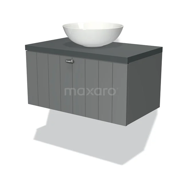 Modulo Plato Vanity units for countertop basin | 80 cm Mid grey Slat front Dark grey worktop 1 drawer BMK11-00334