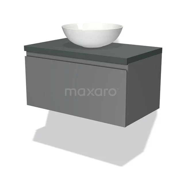 Modulo Plato Vanity units for countertop basin | 80 cm Mid grey Handle-less front Dark grey worktop 1 drawer BMK11-00335