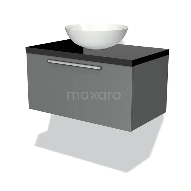Modulo Plato Vanity units for countertop basin | 80 cm Mid grey Flat front High-gloss black worktop 1 drawer BMK11-00336