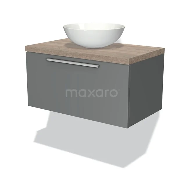 Modulo Plato Vanity units for countertop basin | 80 cm Mid grey Flat front Oak worktop 1 drawer BMK11-00339