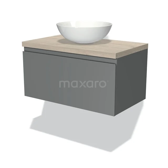 Modulo Plato Vanity units for countertop basin | 80 cm Mid grey Handle-less front Light grey oak worktop 1 drawer BMK11-00344