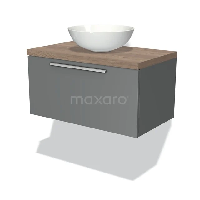 Modulo Plato Vanity units for countertop basin | 80 cm Mid grey Flat front Mid brown oak worktop 1 drawer BMK11-00348