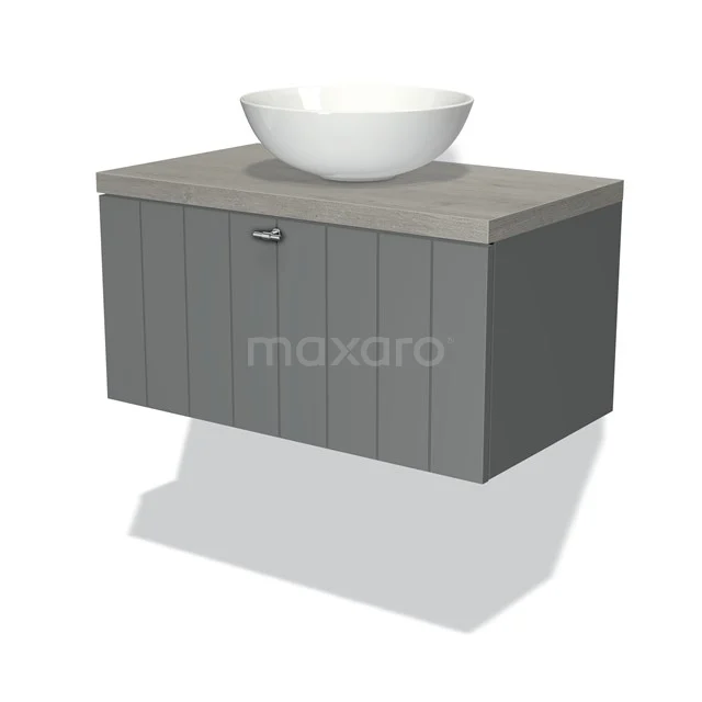 Modulo Plato Vanity units for countertop basin | 80 cm Mid grey Slat front Grey oak worktop 1 drawer BMK11-00355