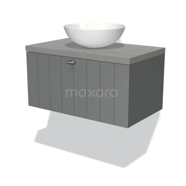 Modulo Plato Vanity units for countertop basin | 80 cm Mid grey Slat front Light grey concrete worktop 1 drawer BMK11-00358