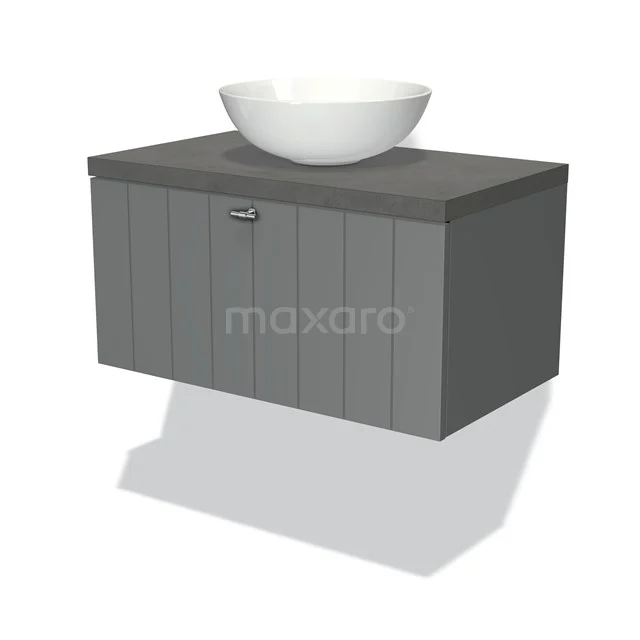 Modulo Plato Badkamermeubel voor waskom | 80 cm Middengrijs Lamel front Donkergrijs beton blad 1 lade BMK11-00361