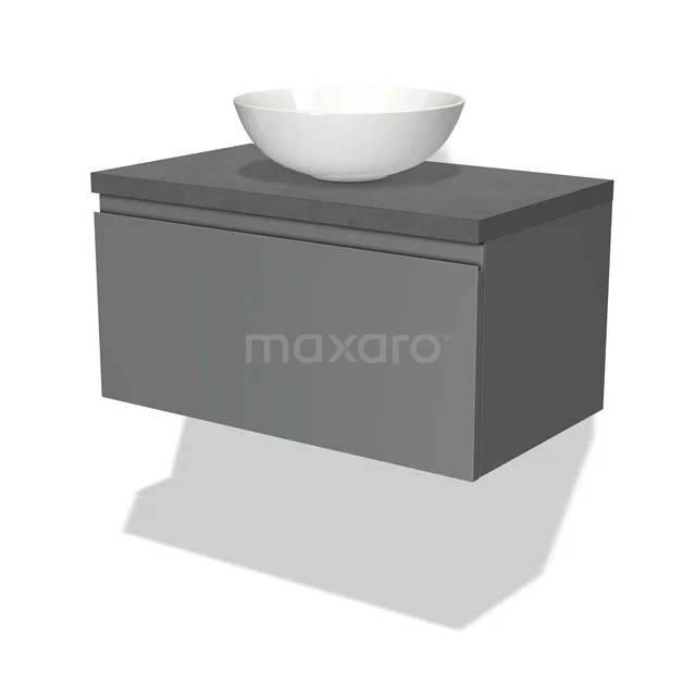 Modulo Plato Vanity units for countertop basin | 80 cm Mid grey Handle-less front Dark grey concrete worktop 1 drawer BMK11-00362