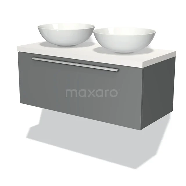 Modulo Plato Vanity units for countertop basin | 100 cm Mid grey Flat front Matte white worktop 1 drawer BMK11-00369
