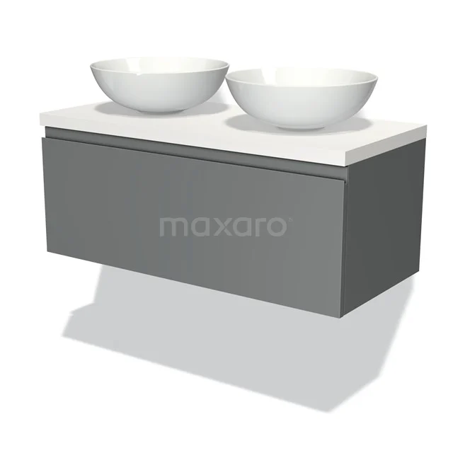 Modulo Plato Vanity units for countertop basin | 100 cm Mid grey Handle-less front Matte white worktop 1 drawer BMK11-00371