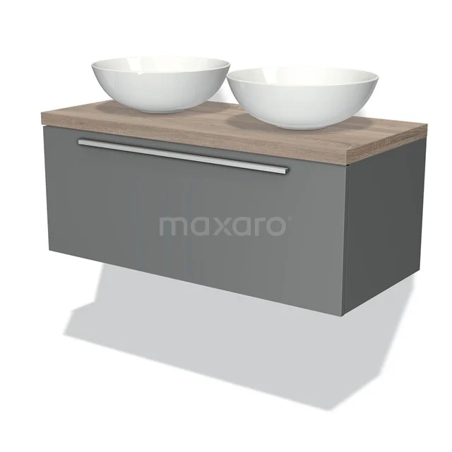 Modulo Plato Vanity units for countertop basin | 100 cm Mid grey Flat front Oak worktop 1 drawer BMK11-00378