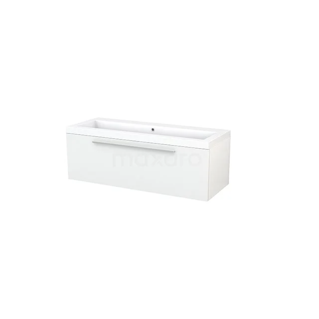 Modulo+ Bathroom furniture with sink | 120 cm High-gloss white Flat front Mineral marble 1 drawer BMP002015 White suspended vanity unit with modern rectangular shape, sleek handle and integrated basin, perfect for any bathroom.