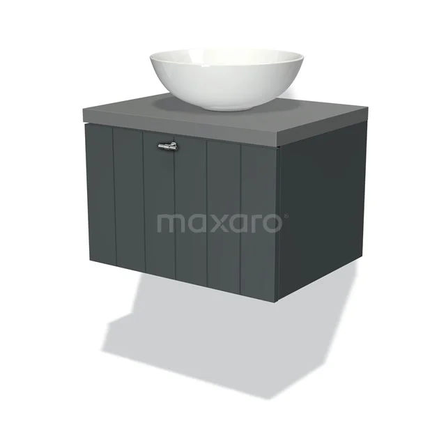 Modulo Plato Vanity units for countertop basin | 60 cm Dark grey Slat front Mid grey worktop 1 drawer BMK11-00757