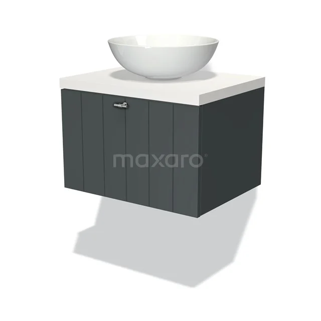 Dunkelgraue Badmöbel mit Holzoptik, weißem Waschbecken und verchromtem Haltegriff, modernes Design für Badezimmerinterieur.