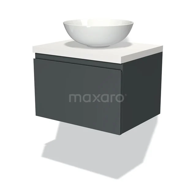 Schwebendes anthrazitfarbenes Badmöbel mit keramischem Waschbecken, schlankes Design, ideal für ein modernes Badezimmer.