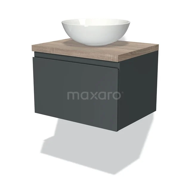 Modulo Plato Vanity units for countertop basin | 60 cm Dark grey Handle-less front Oak worktop 1 drawer BMK11-00770