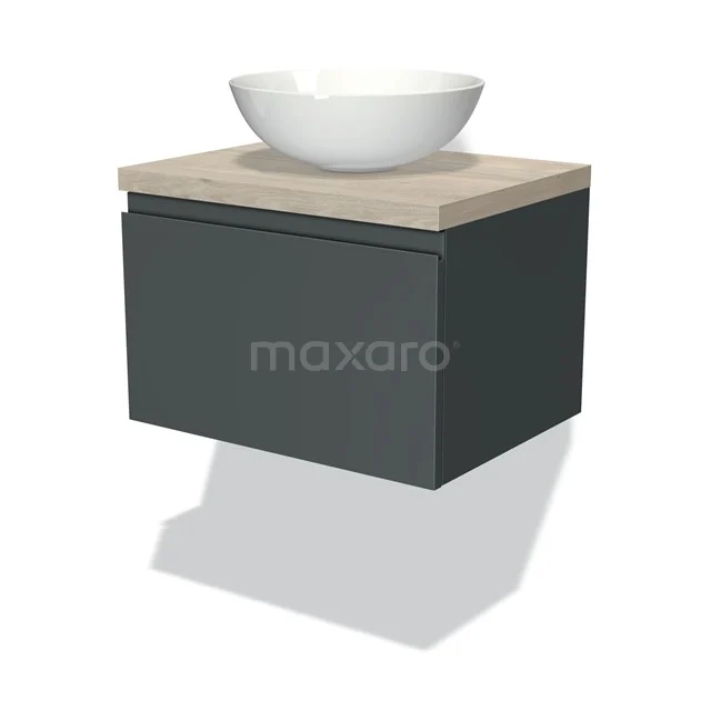 Modulo Plato Vanity units for countertop basin | 60 cm Dark grey Handle-less front Light grey oak worktop 1 drawer BMK11-00773