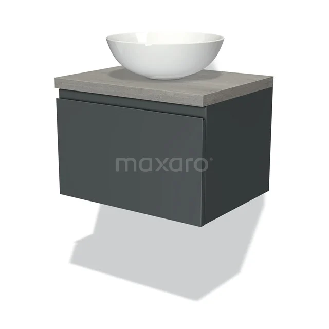 Modulo Plato Vanity units for countertop basin | 60 cm Dark grey Handle-less front Grey oak worktop 1 drawer BMK11-00785