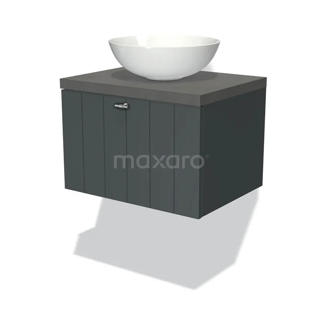 Modulo Plato Vanity units for countertop basin | 60 cm Dark grey Slat front Dark grey concrete worktop 1 drawer BMK11-00790