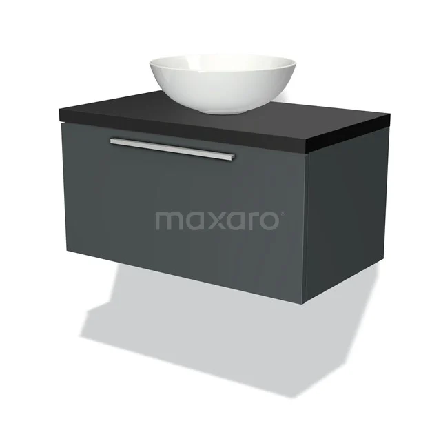 Modulo Plato Vanity units for countertop basin | 80 cm Dark grey Flat front Matte black worktop 1 drawer BMK11-00792