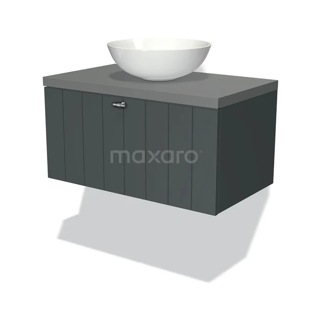 Modulo Plato Vanity units for countertop basin | 80 cm Dark grey Slat front Mid grey worktop 1 drawer BMK11-00796