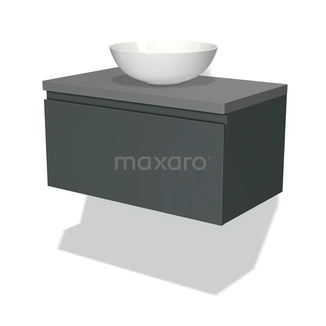 Modulo Plato Vanity units for countertop basin | 80 cm Dark grey Handle-less front Mid grey worktop 1 drawer BMK11-00797