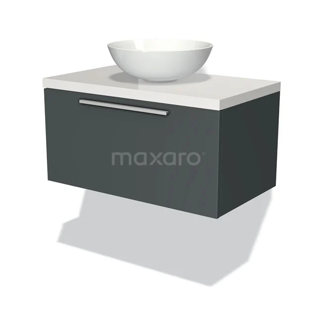 Modulo Plato Vanity units for countertop basin | 80 cm Dark grey Flat front High-gloss white worktop 1 drawer BMK11-00798