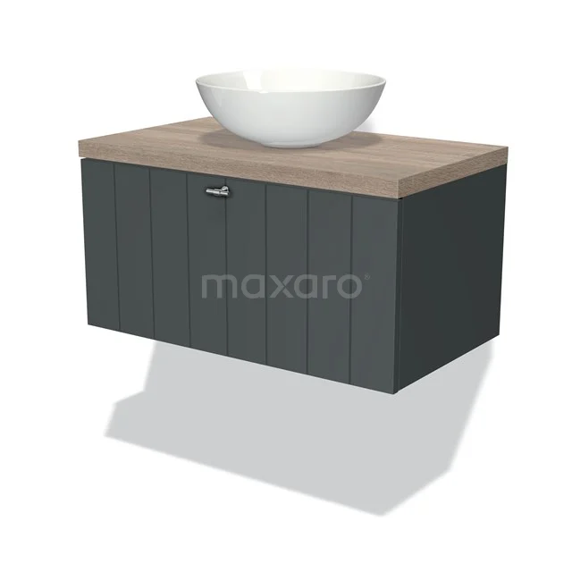 Modulo Plato Vanity units for countertop basin | 80 cm Dark grey Slat front Oak worktop 1 drawer BMK11-00808