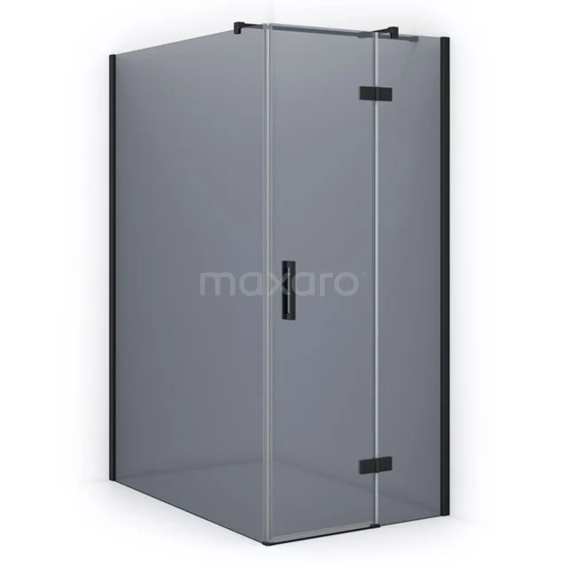 Shower enclosure with matte black accents, all-glass walls and modern rectangular shape, ideal for a stylish bathroom.