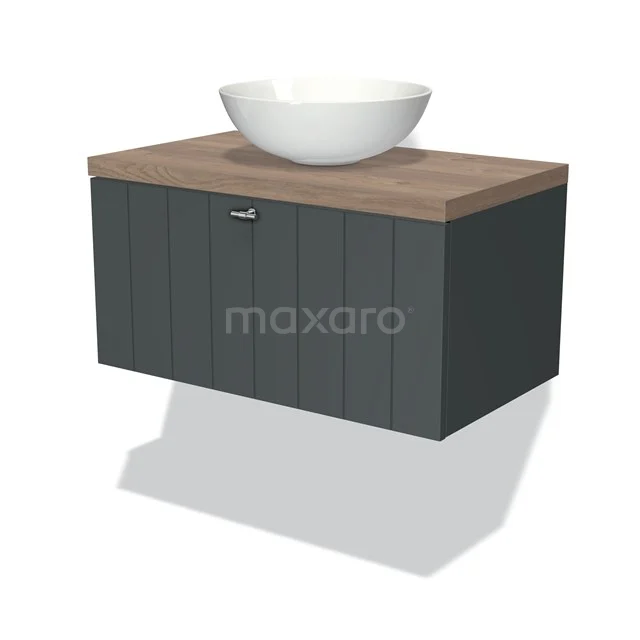 Modulo Plato Vanity units for countertop basin | 80 cm Dark grey Slat front Mid brown oak worktop 1 drawer BMK11-00817