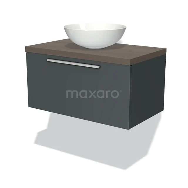 Modulo Plato Vanity units for countertop basin | 80 cm Dark grey Flat front Dark brown oak worktop 1 drawer BMK11-00819