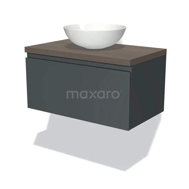 Modulo Plato Vanity units for countertop basin | 80 cm Dark grey Handle-less front Dark brown oak worktop 1 drawer BMK11-00821