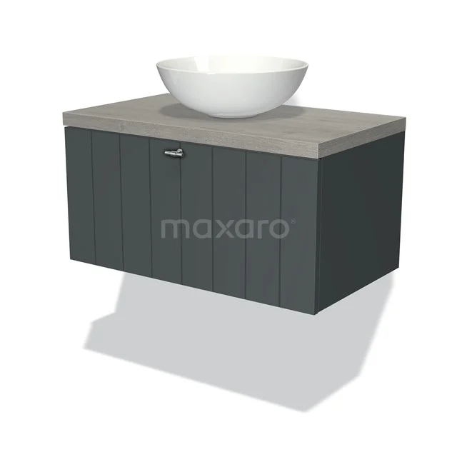 Modulo Plato Vanity units for countertop basin | 80 cm Dark grey Slat front Grey oak worktop 1 drawer BMK11-00823