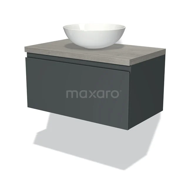 Modulo Plato Vanity units for countertop basin | 80 cm Dark grey Handle-less front Grey oak worktop 1 drawer BMK11-00824