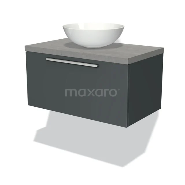 Modulo Plato Vanity units for countertop basin | 80 cm Dark grey Flat front Light grey concrete worktop 1 drawer BMK11-00825