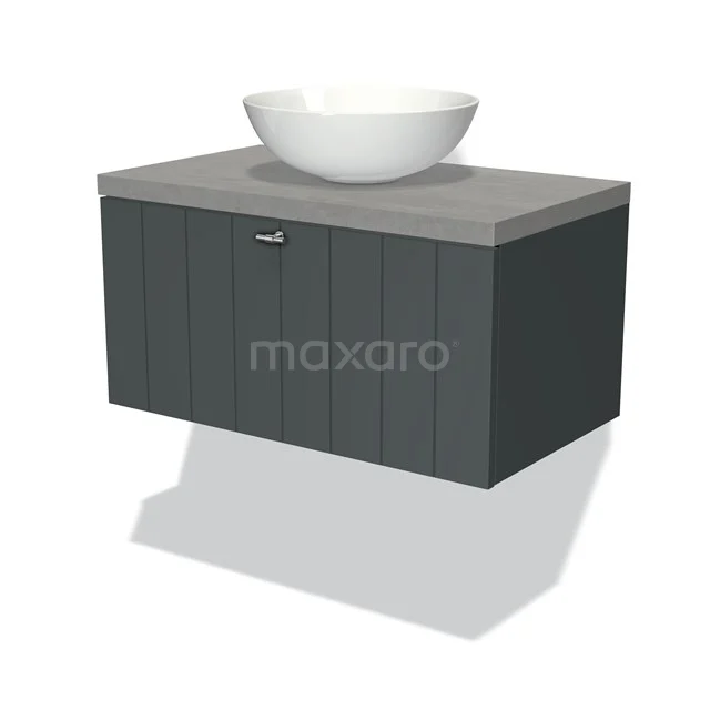 Modulo Plato Vanity units for countertop basin | 80 cm Dark grey Slat front Light grey concrete worktop 1 drawer BMK11-00826