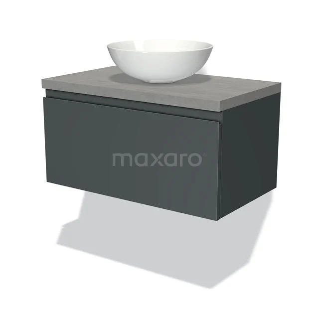 Modulo Plato Vanity units for countertop basin | 80 cm Dark grey Handle-less front Light grey concrete worktop 1 drawer BMK11-00827