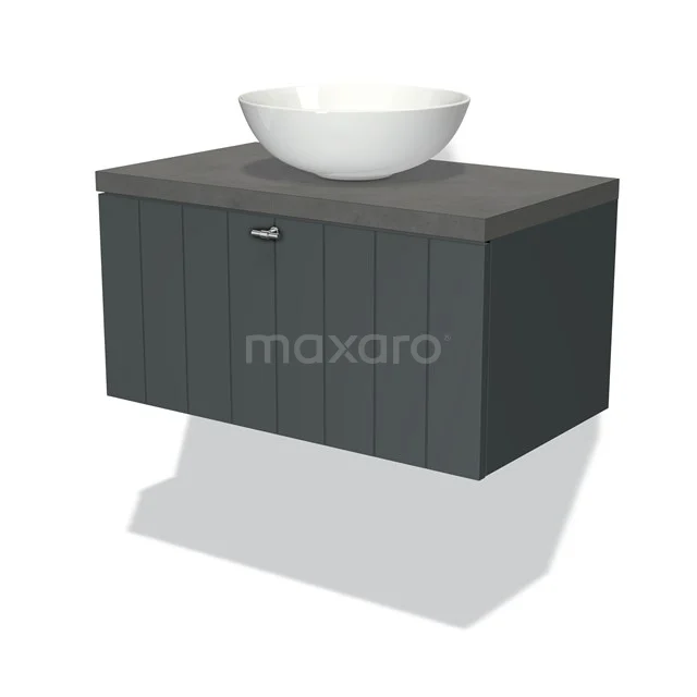 Modulo Plato Vanity units for countertop basin | 80 cm Dark grey Slat front Dark grey concrete worktop 1 drawer BMK11-00829