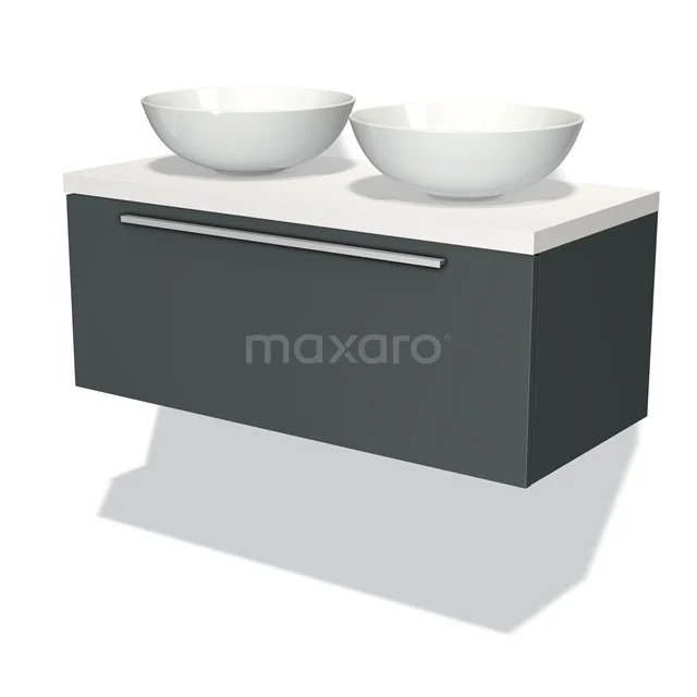 Modulo Plato Vanity units for countertop basin | 100 cm Dark grey Flat front Matte white worktop 1 drawer BMK11-00840