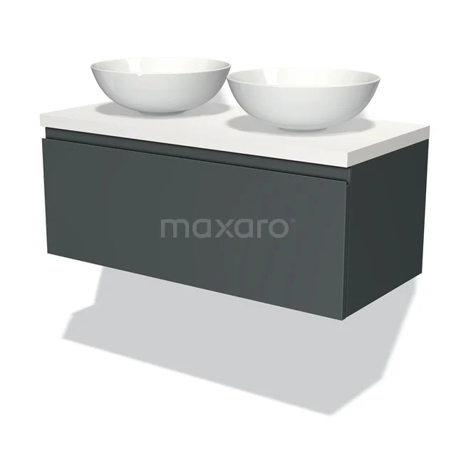Modulo Plato Vanity units for countertop basin | 100 cm Dark grey Handle-less front Matte white worktop 1 drawer BMK11-00842