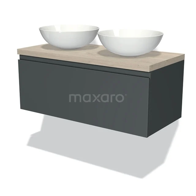 Modulo Plato Vanity units for countertop basin | 100 cm Dark grey Handle-less front Light grey oak worktop 1 drawer BMK11-00851