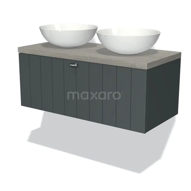 Modulo Plato Vanity units for countertop basin | 100 cm Dark grey Slat front Grey oak worktop 1 drawer BMK11-00862