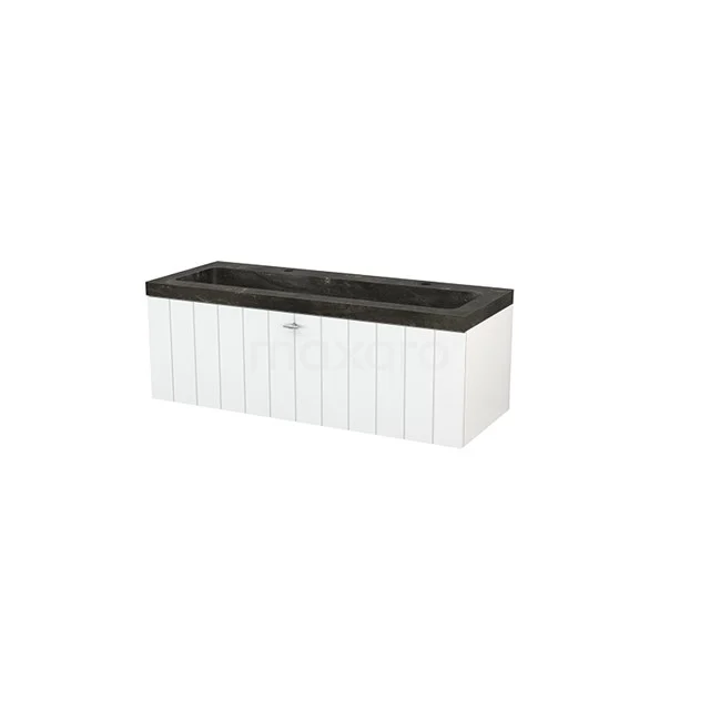 Modulo+ Bathroom furniture with sink | 120 cm High-gloss white Slat front Natural stone 1 drawer BMP002032 White hanging bathroom unit with black vanity units with basin, modern finish, ideal for stylish and practical bathroom design.