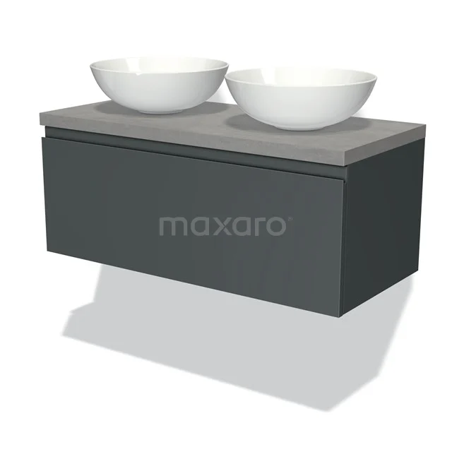Modulo Plato Vanity units for countertop basin | 100 cm Dark grey Handle-less front Light grey concrete worktop 1 drawer BMK11-00866