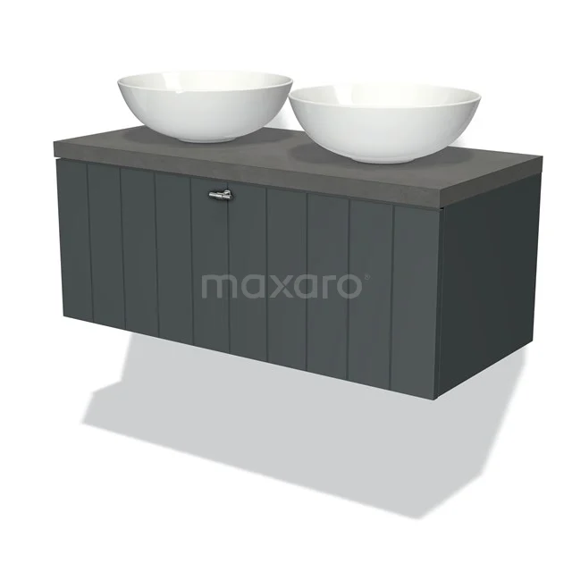 Modulo Plato Vanity units for countertop basin | 100 cm Dark grey Slat front Dark grey concrete worktop 1 drawer BMK11-00868