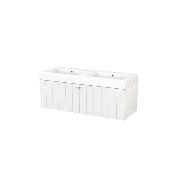 Modulo+ Vanity units with basin | 120 cm High-gloss white Slat front Mineral marble 1 drawer BMP002035 Double basin in white ceramic, with modern panel finish, ideal for stylish bathroom design.