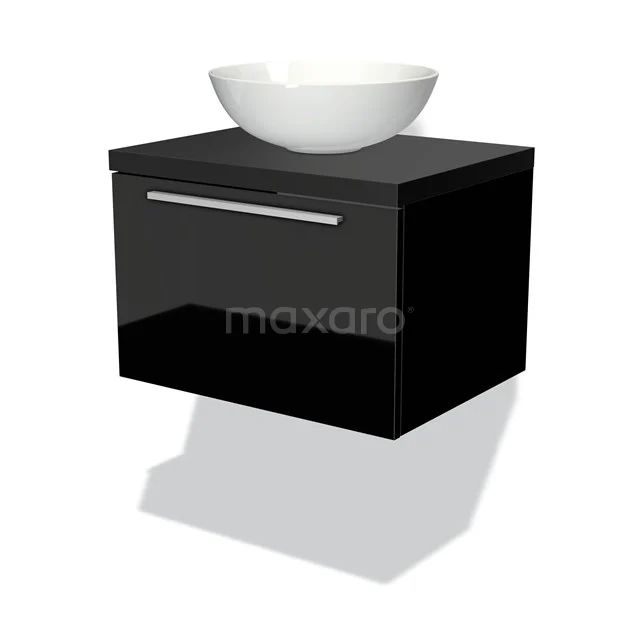 Modulo Plato Vanity units for countertop basin | 60 cm High-gloss black Flat front Matte black worktop 1 drawer BMK11-00909
