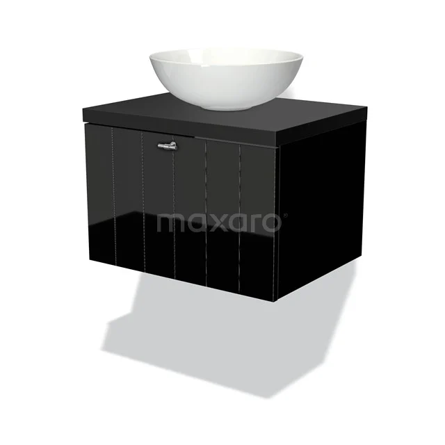 Modulo Plato Badkamermeubel voor waskom | 60 cm Hoogglans zwart Lamel front Mat zwart blad 1 lade BMK11-00910