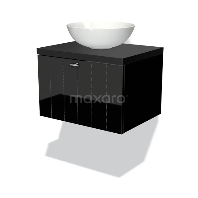 Modulo Plato Vanity units for countertop basin | 60 cm High-gloss black Slat front Matte black worktop 1 drawer BMK11-00910