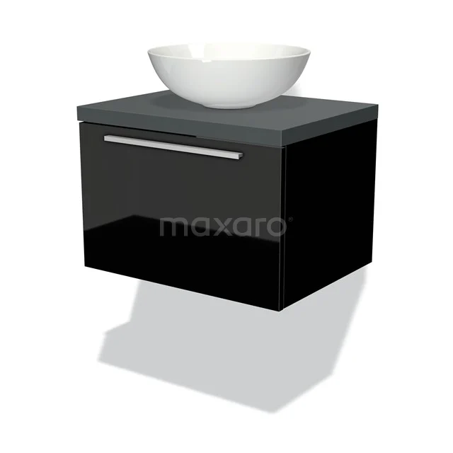 Modulo Plato Vanity units for countertop basin | 60 cm High-gloss black Flat front Dark grey worktop 1 drawer BMK11-00921