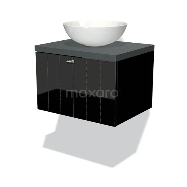Modulo Plato Vanity units for countertop basin | 60 cm High-gloss black Slat front Dark grey worktop 1 drawer BMK11-00922
