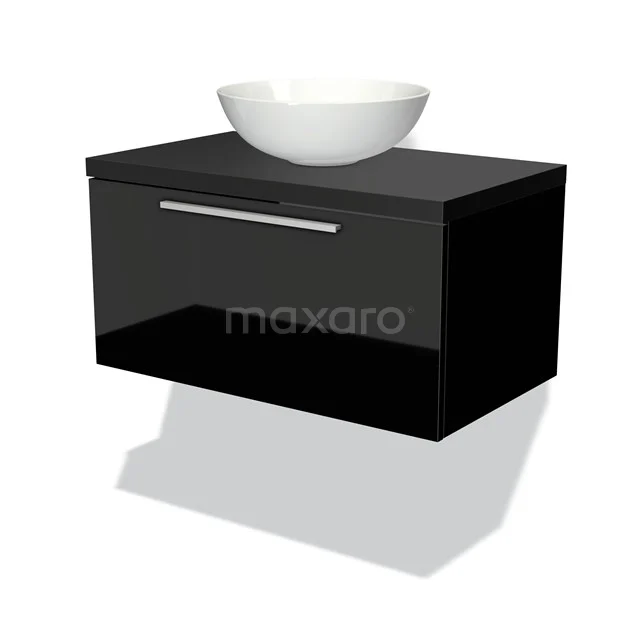 Modulo Plato Vanity units for countertop basin | 80 cm High-gloss black Flat front Matte black worktop 1 drawer BMK11-00948